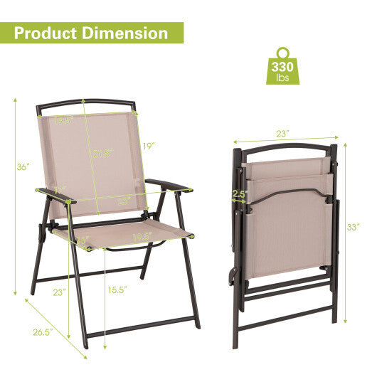 Set of 2 Patio Dining Chairs with Armrests and Rustproof Steel Frame-Beige W2B