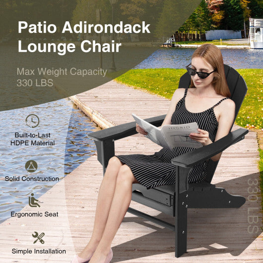 Patio HDPE Adirondack Chair with Retractable Ottoman-Brown