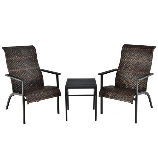 3 Pieces Patio Rattan Bistro Set with High Backrest and Armrest-Brown W2B