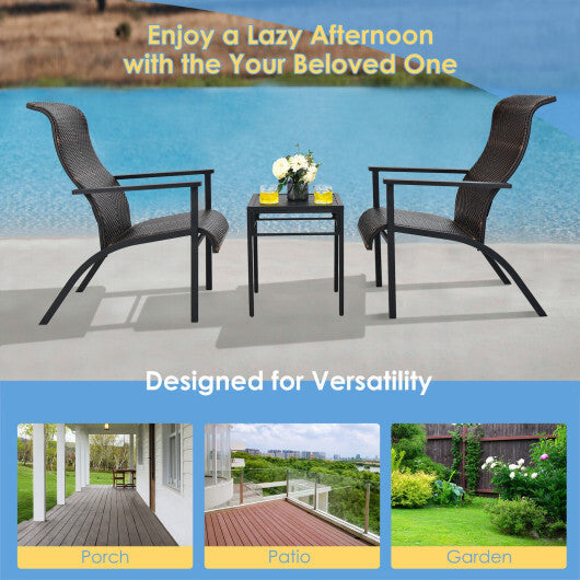 3 Pieces Patio Rattan Bistro Set with High Backrest and Armrest-Brown W2B