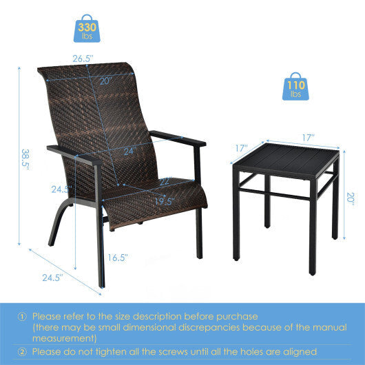 3 Pieces Patio Rattan Bistro Set with High Backrest and Armrest-Brown W2B