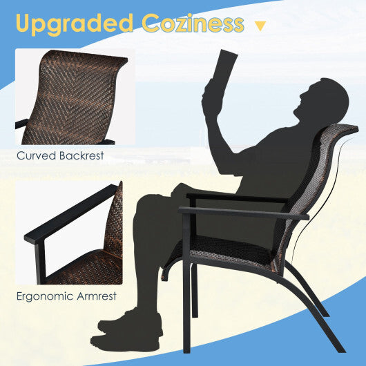 3 Pieces Patio Rattan Bistro Set with High Backrest and Armrest-Brown W2B