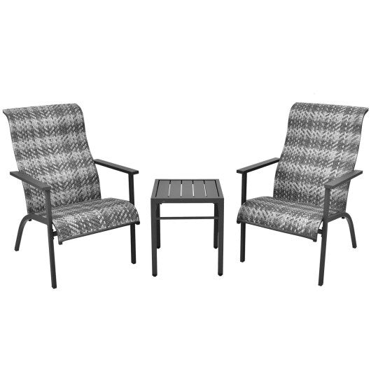 3 Pieces Patio Rattan Bistro Set with High Backrest and Armrest-Brown W2B
