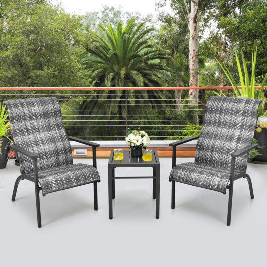 3 Pieces Patio Rattan Bistro Set with High Backrest and Armrest-Brown W2B