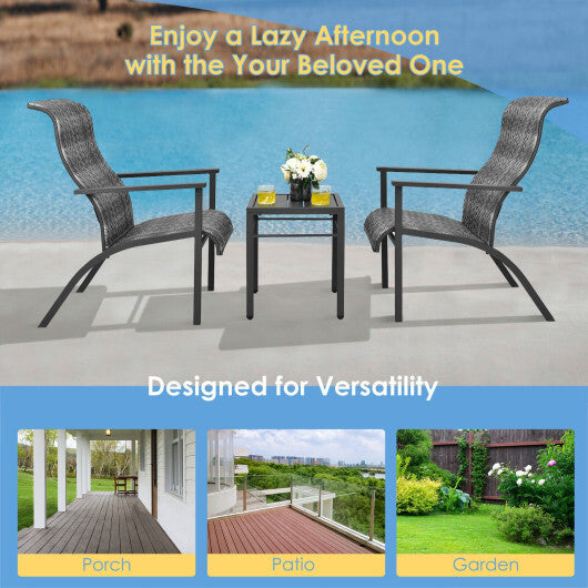3 Pieces Patio Rattan Bistro Set with High Backrest and Armrest-Brown W2B