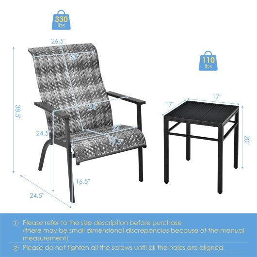 3 Pieces Patio Rattan Bistro Set with High Backrest and Armrest-Brown W2B