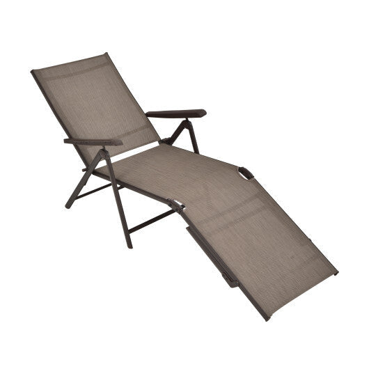 Patio Foldable Chaise Lounge Chair with Backrest and Footrest-Brown - Color: Brown W2B
