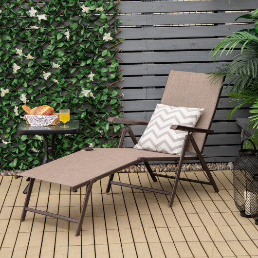 Patio Foldable Chaise Lounge Chair with Backrest and Footrest-Brown - Color: Brown W2B