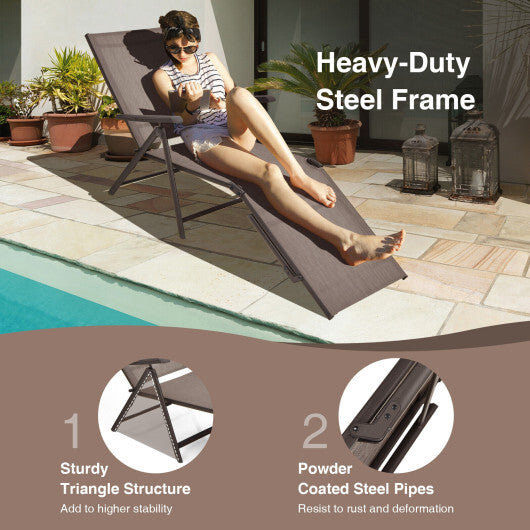 Patio Foldable Chaise Lounge Chair with Backrest and Footrest-Brown - Color: Brown W2B