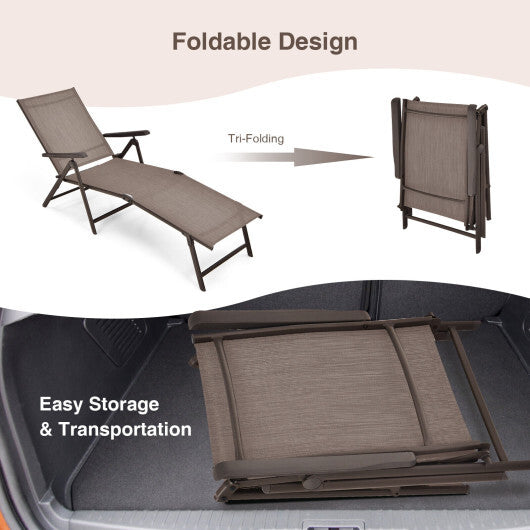 Patio Foldable Chaise Lounge Chair with Backrest and Footrest-Brown - Color: Brown W2B