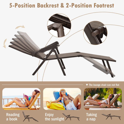Patio Foldable Chaise Lounge Chair with Backrest and Footrest-Brown W2B