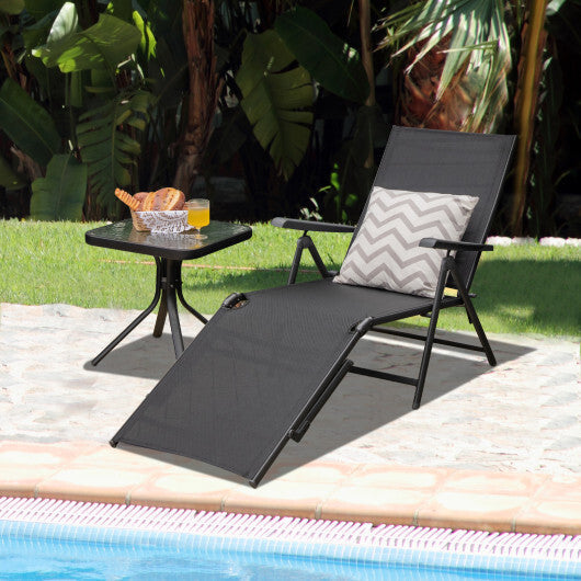 Patio Foldable Chaise Lounge Chair with Backrest and Footrest-Brown W2B