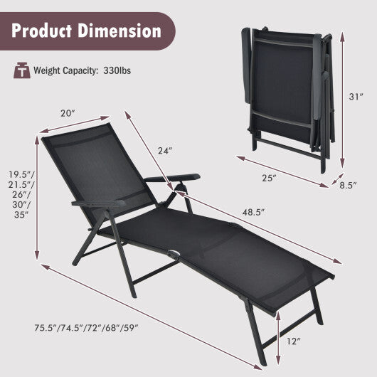 Patio Foldable Chaise Lounge Chair with Backrest and Footrest-Brown W2B