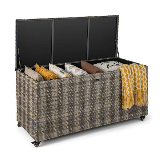 96 Gallon PE Wicker Outdoor Storage Box with 4 Wheels-Brown
