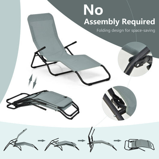 2 Pieces Folding Portable Patio Chaise Lounger with Rocking Design-Light Green W2B