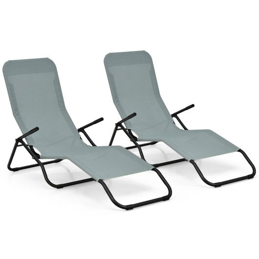 2 Pieces Folding Portable Patio Chaise Lounger with Rocking Design-Light Green - Color: Light Green W2B