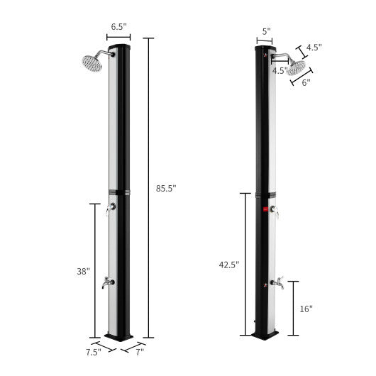 7.2 Feet 9.3 Gallon Solar Heated Shower with Adjustable Head and Foot Tap W2B