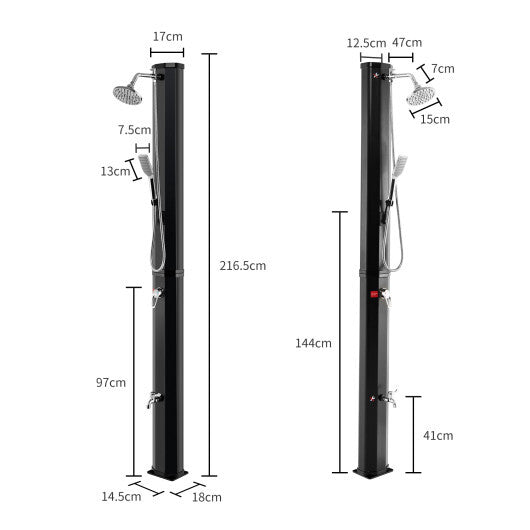 7.2 Feet 9.3 Gallon Solar Heated Shower with Hand and Foot Tap W2B