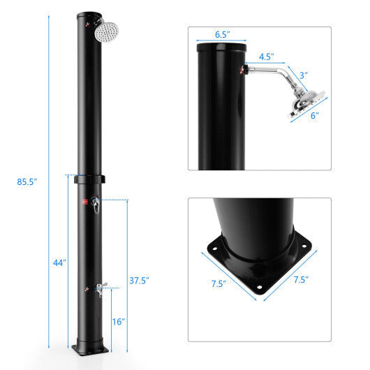 7.2 Feet Solar-Heated Outdoor Shower with Free-Rotating Shower Head-Black W2B
