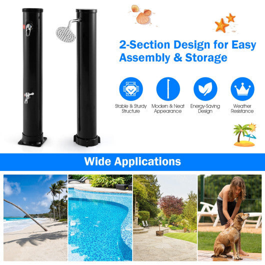 7.2 Feet Solar-Heated Outdoor Shower with Free-Rotating Shower Head-Black W2B