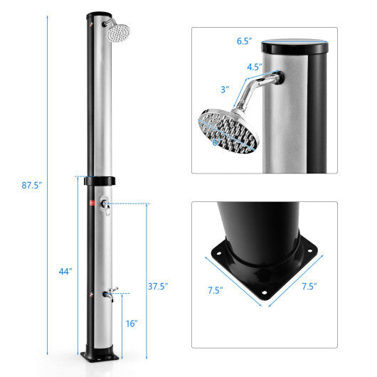 7.2 Feet Solar-Heated Outdoor Shower with Free-Rotating Shower Head-Black W2B