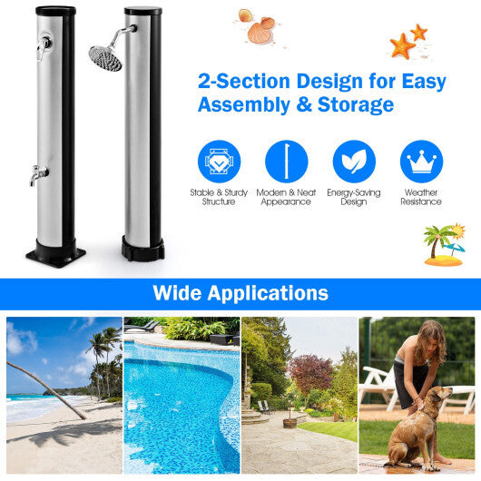 7.2 Feet Solar-Heated Outdoor Shower with Free-Rotating Shower Head-Black W2B