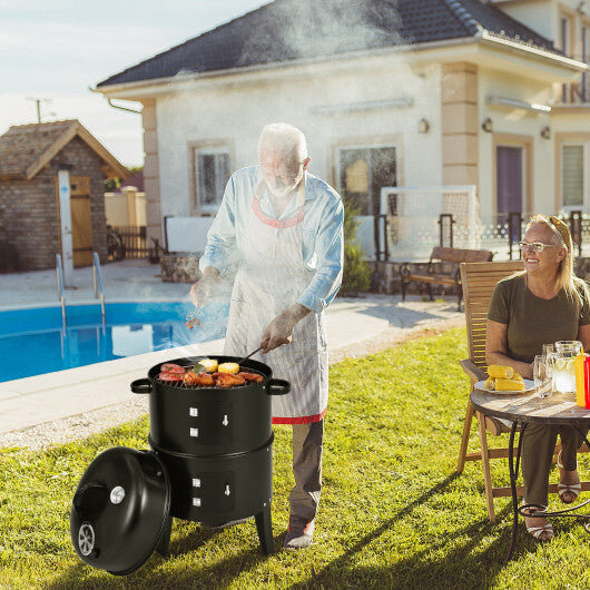 3-in-1 Charcoal BBQ Grill Cambo with Built-in Thermometer W2B