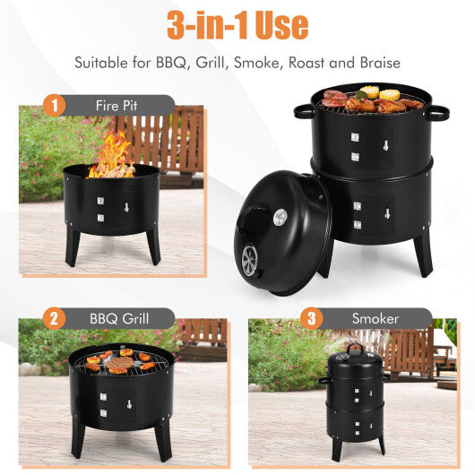 3-in-1 Charcoal BBQ Grill Cambo with Built-in Thermometer W2B