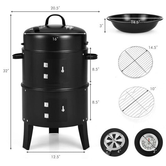 3-in-1 Charcoal BBQ Grill Cambo with Built-in Thermometer W2B