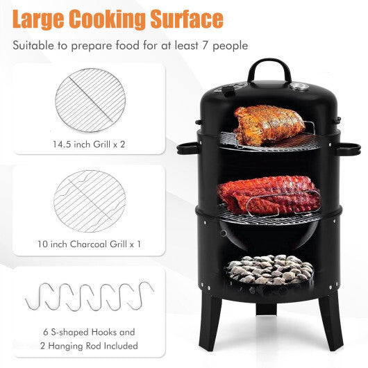 3-in-1 Charcoal BBQ Grill Cambo with Built-in Thermometer W2B