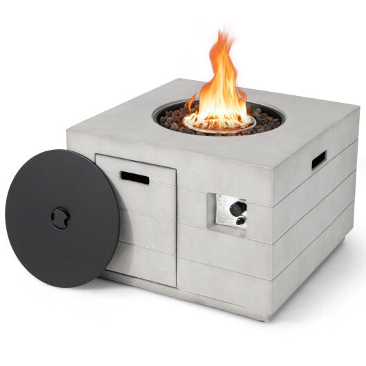 34 Inch Square Concrete Propane Fire Pit Table with Lava Rocks and Cover 50 000 BTU-Gray W2B