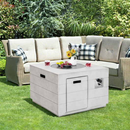 34 Inch Square Concrete Propane Fire Pit Table with Lava Rocks and Cover 50 000 BTU-Gray W2B