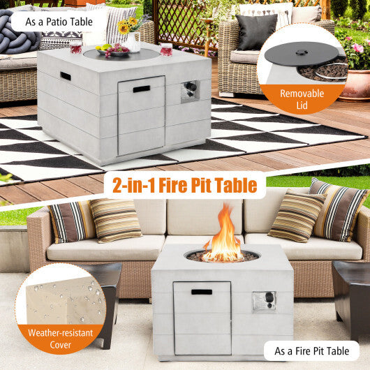 34 Inch Square Concrete Propane Fire Pit Table with Lava Rocks and Cover 50 000 BTU-Gray W2B