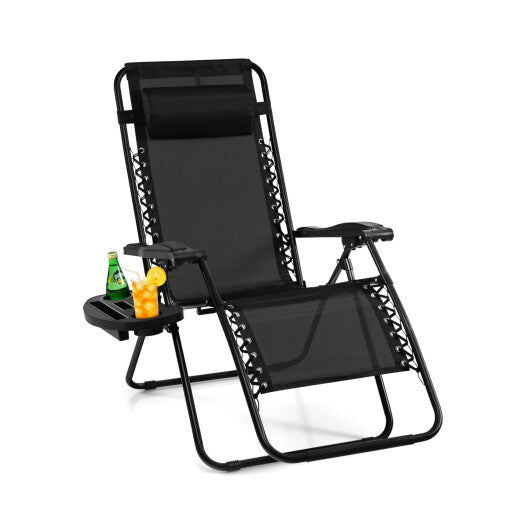 Outdoor Folding Zero Gravity Reclining Lounge Chair with Utility Tray-Black W2B
