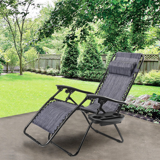 Outdoor Folding Zero Gravity Reclining Lounge Chair with Utility Tray-Black W2B
