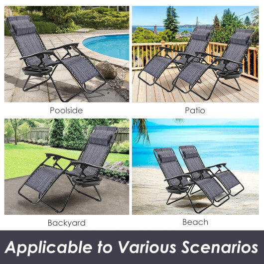 Outdoor Folding Zero Gravity Reclining Lounge Chair with Utility Tray-Black W2B
