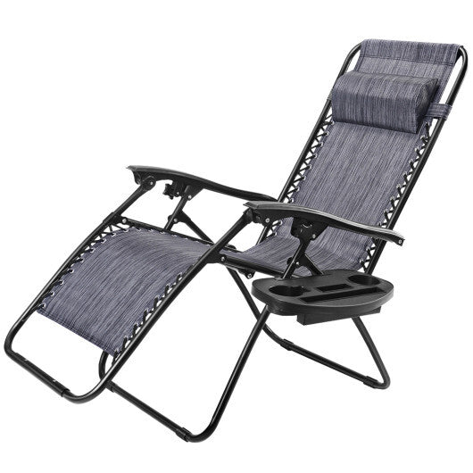 Outdoor Folding Zero Gravity Reclining Lounge Chair with Utility Tray-Black W2B