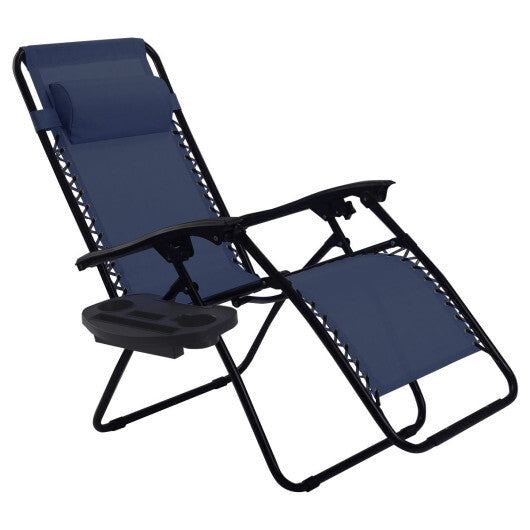 Outdoor Folding Zero Gravity Reclining Lounge Chair with Utility Tray-Black W2B