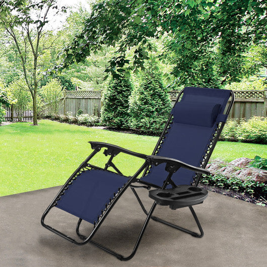 Outdoor Folding Zero Gravity Reclining Lounge Chair with Utility Tray-Black W2B