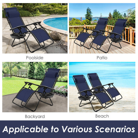 Outdoor Folding Zero Gravity Reclining Lounge Chair with Utility Tray-Black W2B