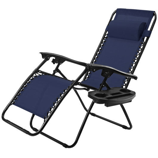 Outdoor Folding Zero Gravity Reclining Lounge Chair with Utility Tray-Black W2B