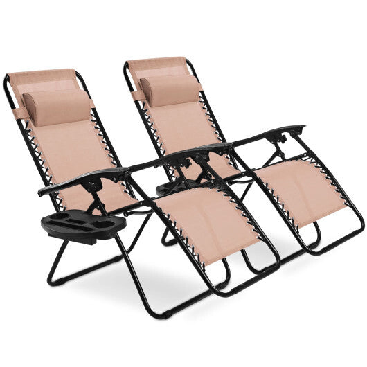 2 Pieces Folding Recliner Zero Gravity Lounge Chair - Beige W2B