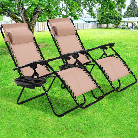 2 Pieces Folding Recliner Zero Gravity Lounge Chair - Beige W2B