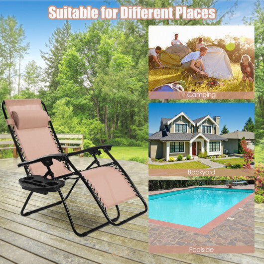2 Pieces Folding Recliner Zero Gravity Lounge Chair - Beige W2B