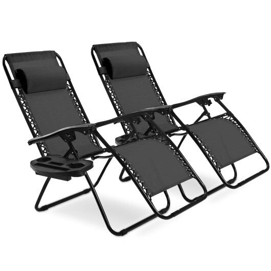 2 Pieces Folding Recliner Zero Gravity Lounge Chair - Beige W2B