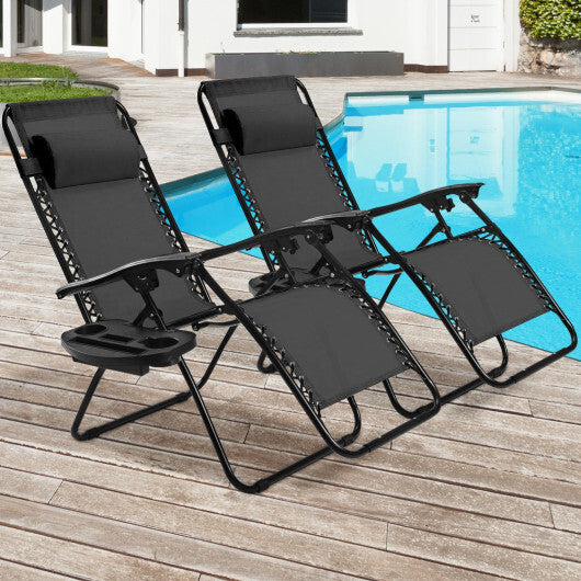 2 Pieces Folding Recliner Zero Gravity Lounge Chair - Beige W2B