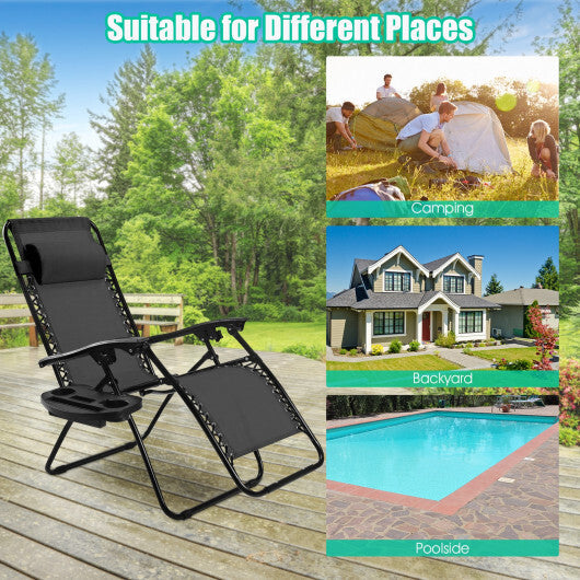 2 Pieces Folding Recliner Zero Gravity Lounge Chair - Beige W2B
