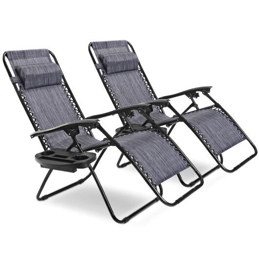 2 Pieces Folding Recliner Zero Gravity Lounge Chair - Beige W2B