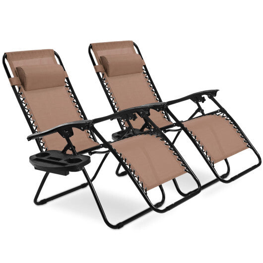 2 Pieces Folding Lounge Chair with Zero Gravity-Brown - Color: Brown W2B