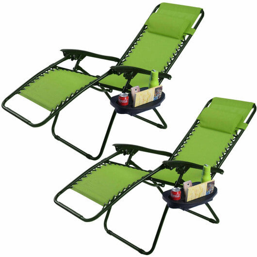 2 Pieces Folding Lounge Chair with Zero Gravity-Green - Color: Green W2B